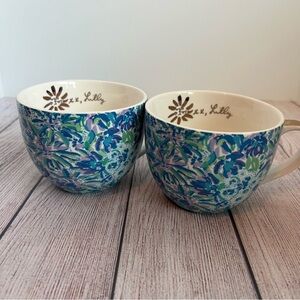 Lilly Pulitzer Ceramic Blue Floral Coffee Mug Set